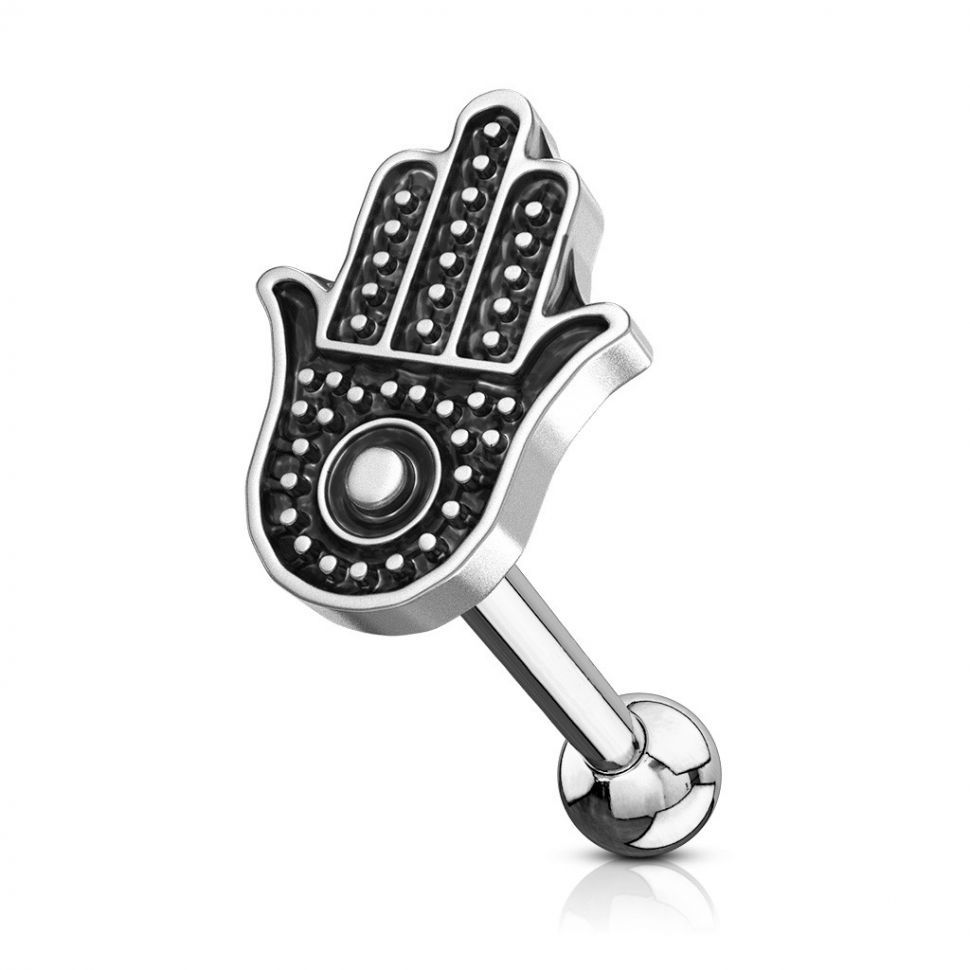 

Серьга микроштанга для пирсинга хряща уха PiercedFish JA1045 из стали с оберегом Хамса