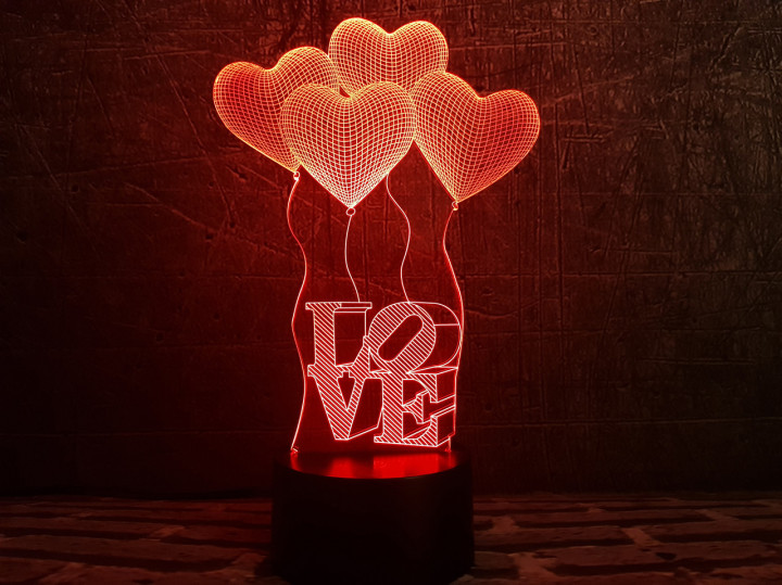 

3D светильник Сердечки LOVE 7 разных цветов в одном светильнике цвет белый на батарейках