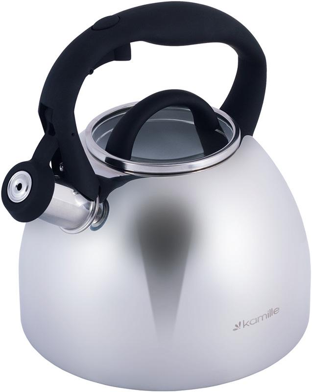 

Чайник Kamille Whistling Kettle 2.7л з нержавіючої сталі зі свистком і скляною кришкою (чорна ручка)