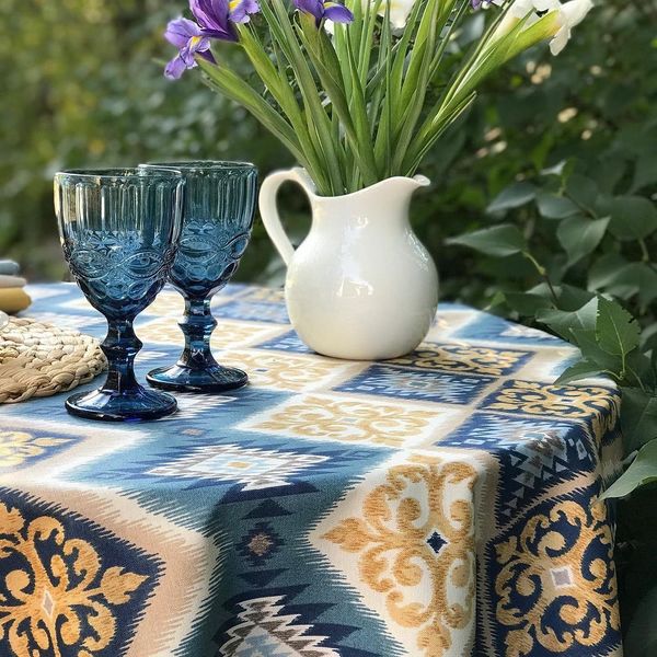 

Скатерть с тефлоновым покрытием MacroHorizon Пэчворк Синий, 140*140 см