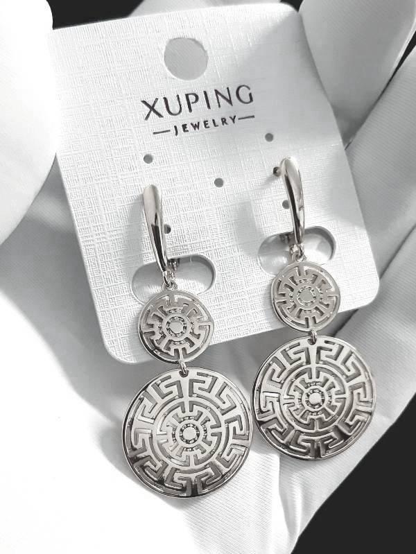 

Серьги с резным узором Xuping Медицинское золото Родий 5 см. хср-112