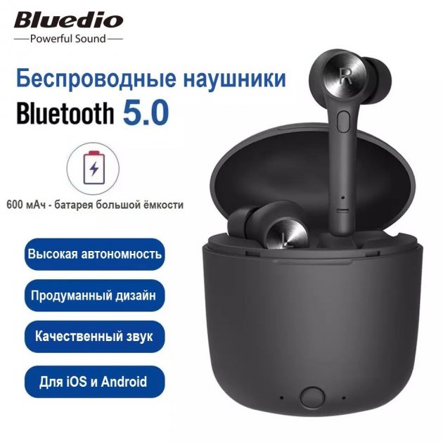 

Беспроводные наушники New Bluedio Hi Hurricane TWS Bluetooth V5.0 с активным шумоподавлением Black