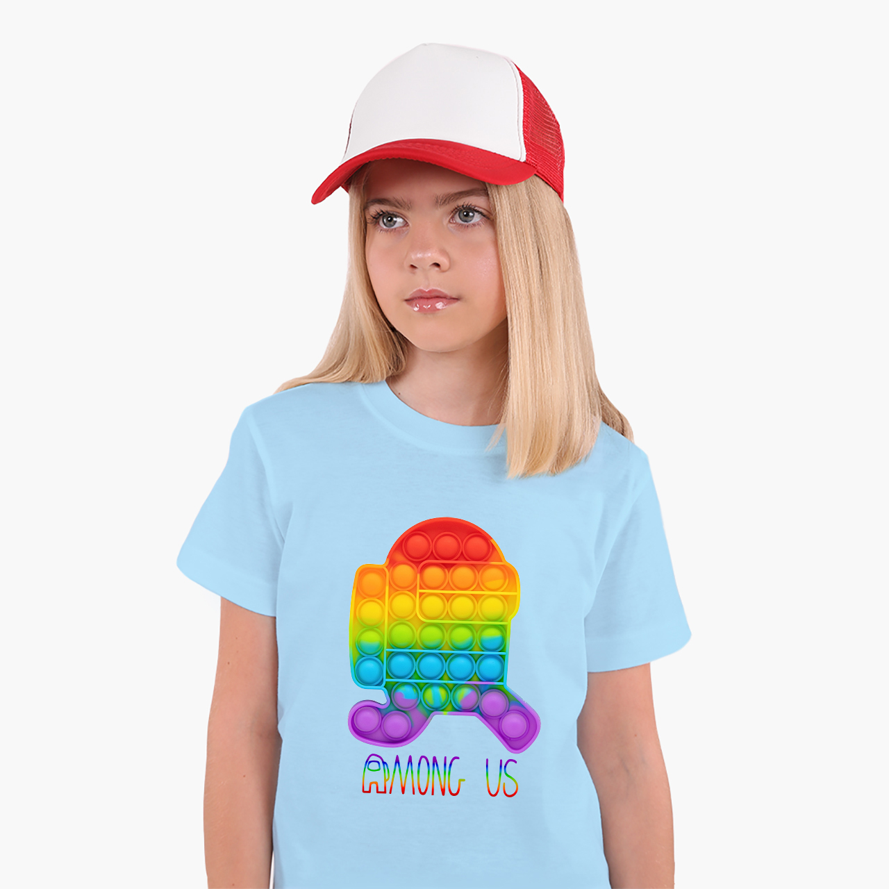 

Детская футболка для девочек Амонг Ас Поп Ит (Amons Us Pop It Bubble Dimbl) (25186-W3280-35) 146-152 см Хлопок Голубой