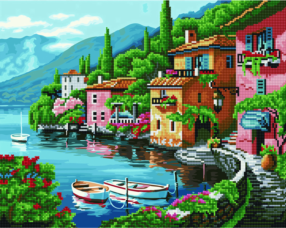 

Алмазная картина мозаика-раскраска 40*50 Приморская уличка