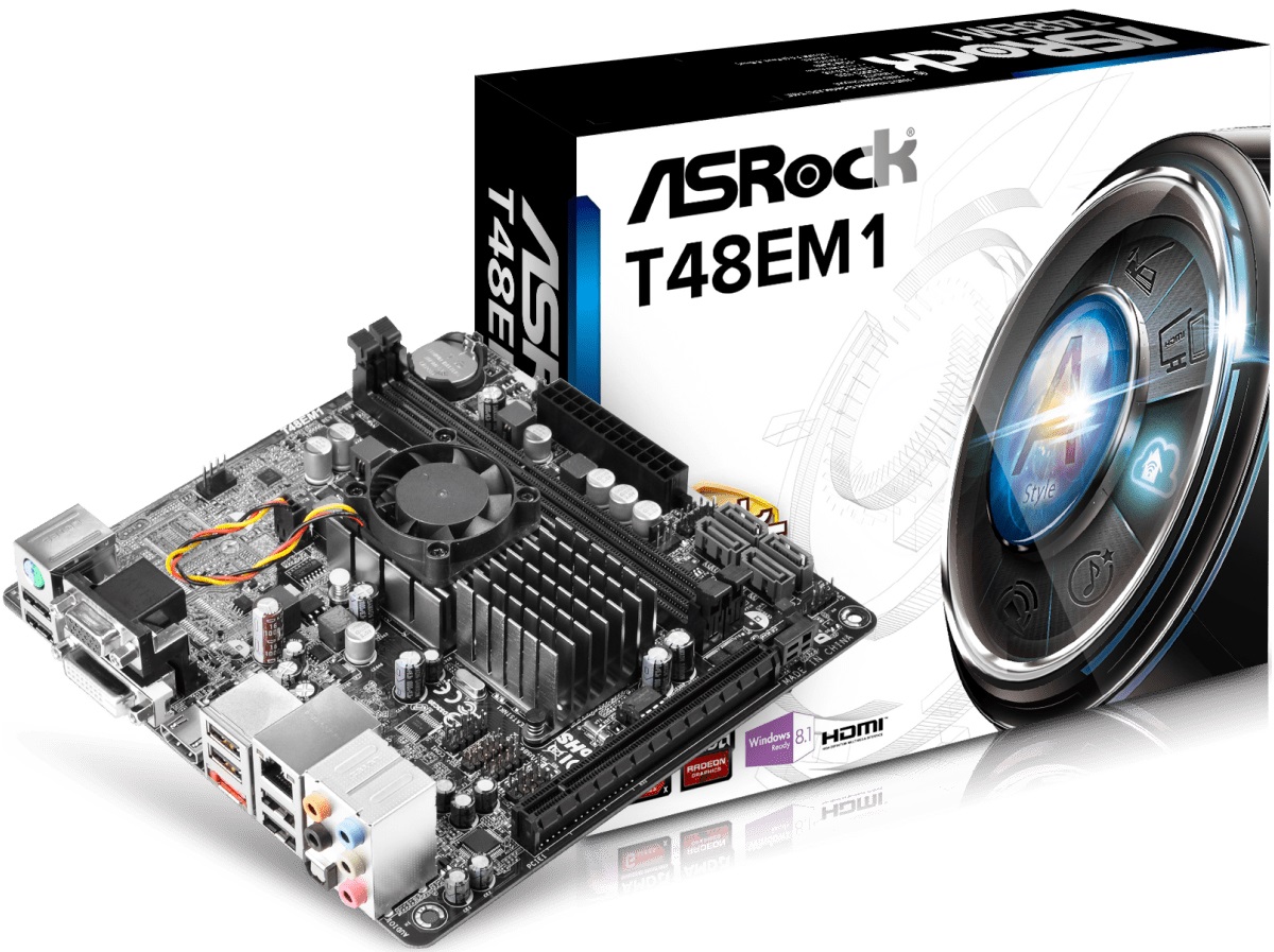 

Материнская плата ASRock T48EM1 CPU AMD Dual-Core APU T48E (1.4 GHz) DC 2xDDR3 HDMI-DVI-VGA mITX (JN63T48EM1)