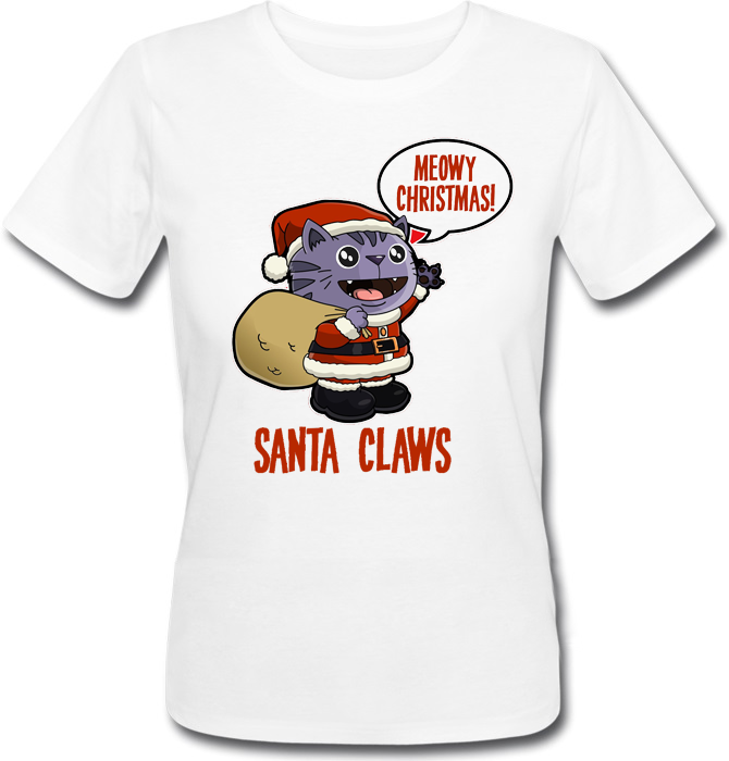 

Женская футболка Fat Cat Meowy Christmas! Santa Claws (белая)  41805, Женская футболка Fat Cat Meowy Christmas! Santa Claws (белая) XL 41805