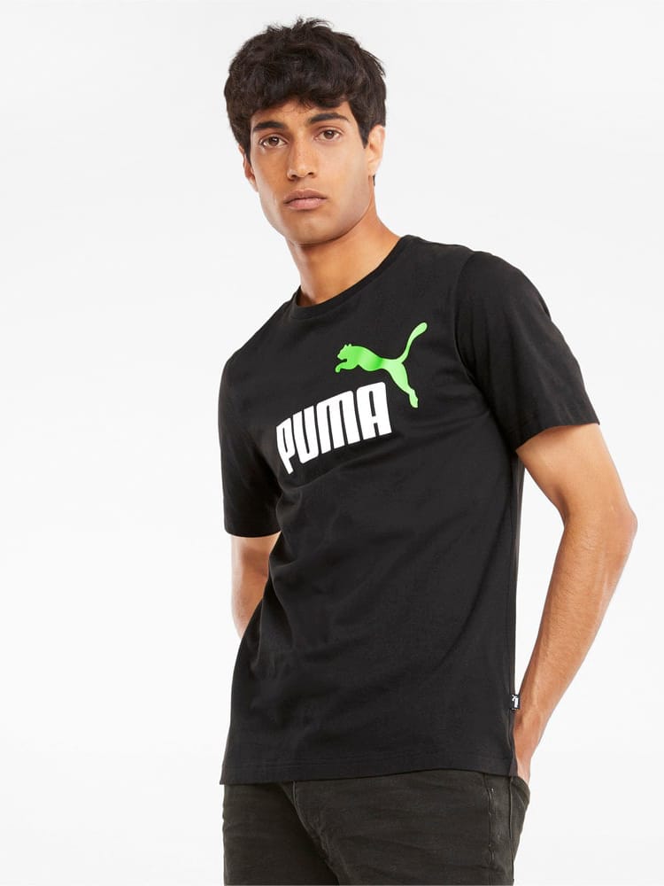

Футболка Puma ESS+ 2 Col Logo Tee 58675951 S Puma Black-Green Flash