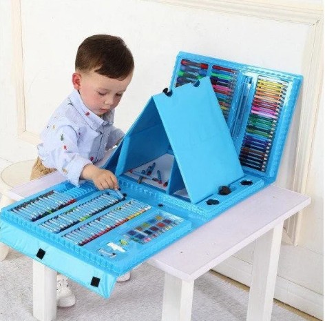 

Большой детский набор для рисования и творчества на 208 предметов в чемодане + мольберт AV голубой
