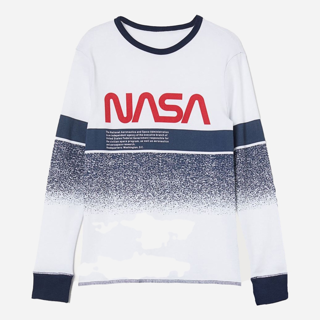 

Пижамная футболка с длинными рукавами H&M 707-91589822 158-164 см Бело-синяя