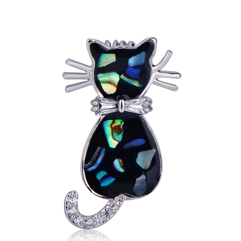 

Брошь женская BROCHE бижутерия с кристаллами Животные Котёнок чёрная BRBF112118