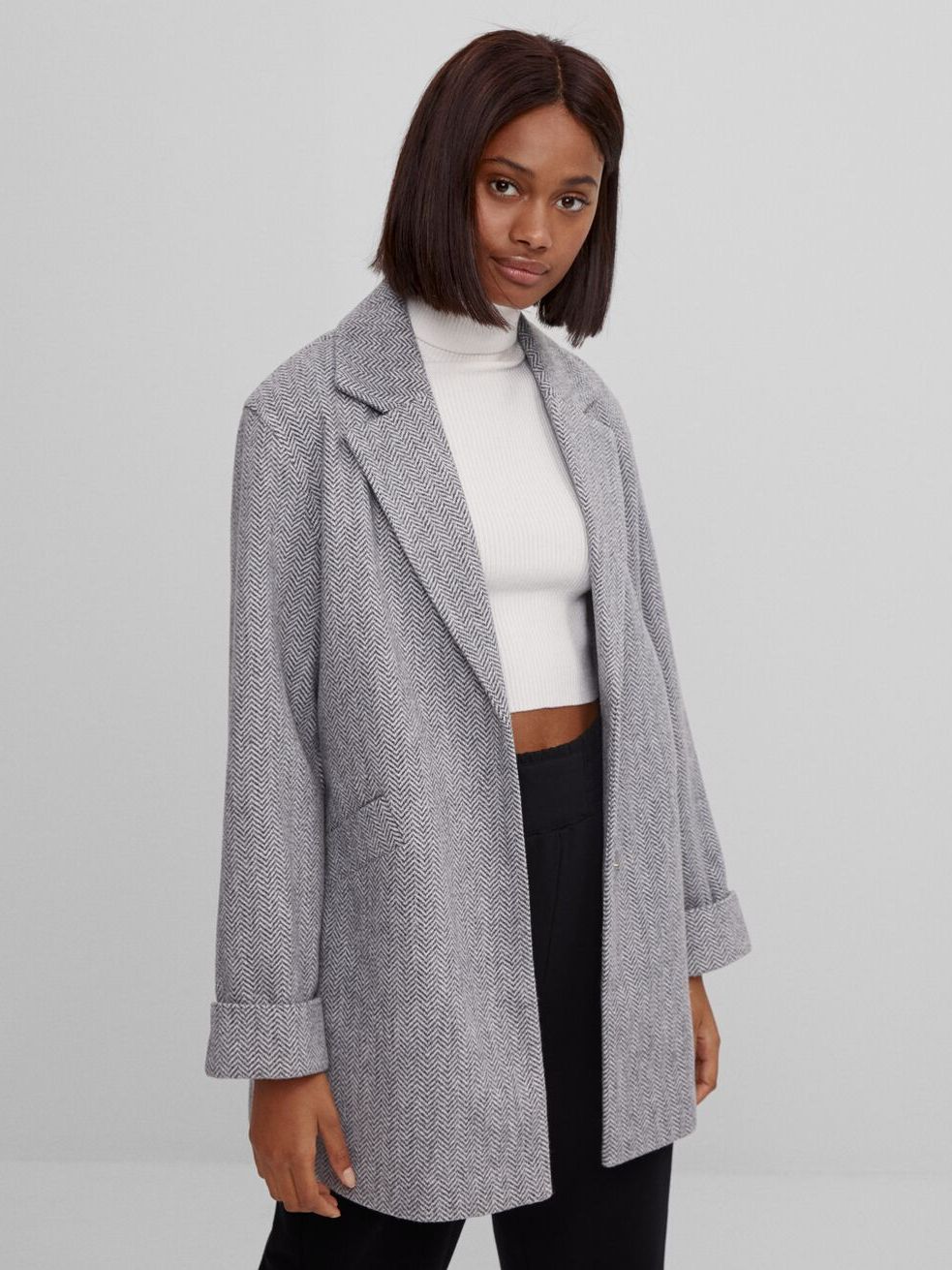 

Пальто Bershka 6491/310/812 S Светло-серое