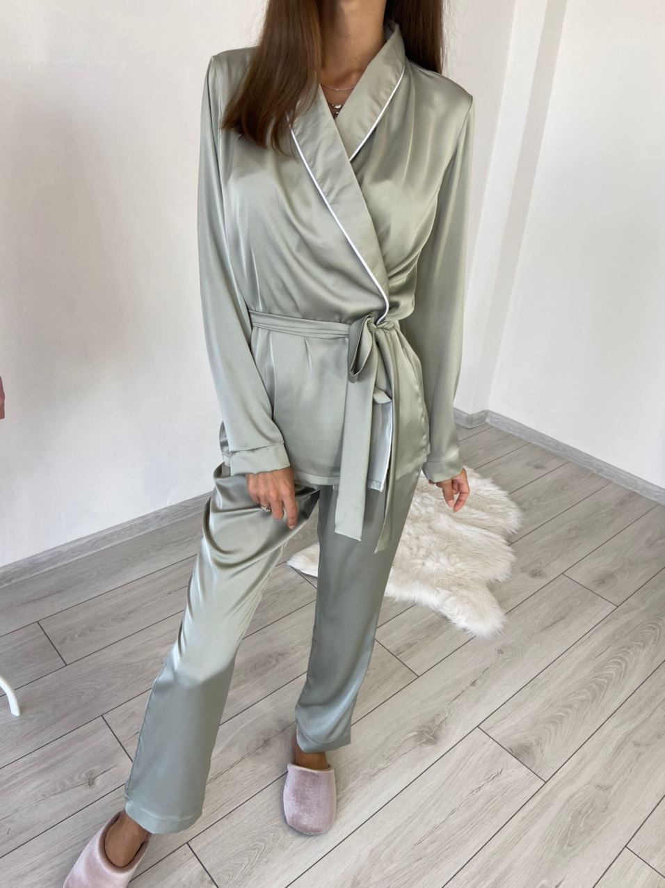 

Пижамный комплект кимоно шелк Shuna Comfort Оливковый S/M/L 4 предмета