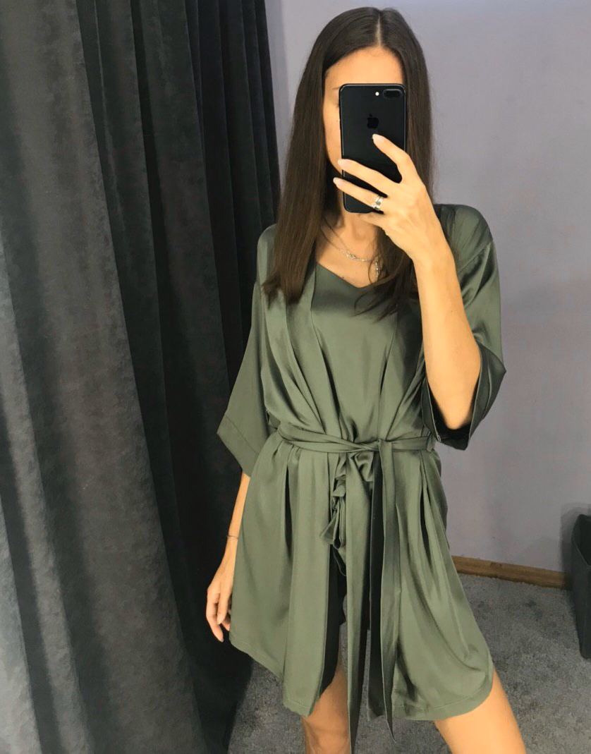 

Пижамный комплект шелковый Shuna Comfort​​​​​​​ Хаки S/M/L 3 предмета