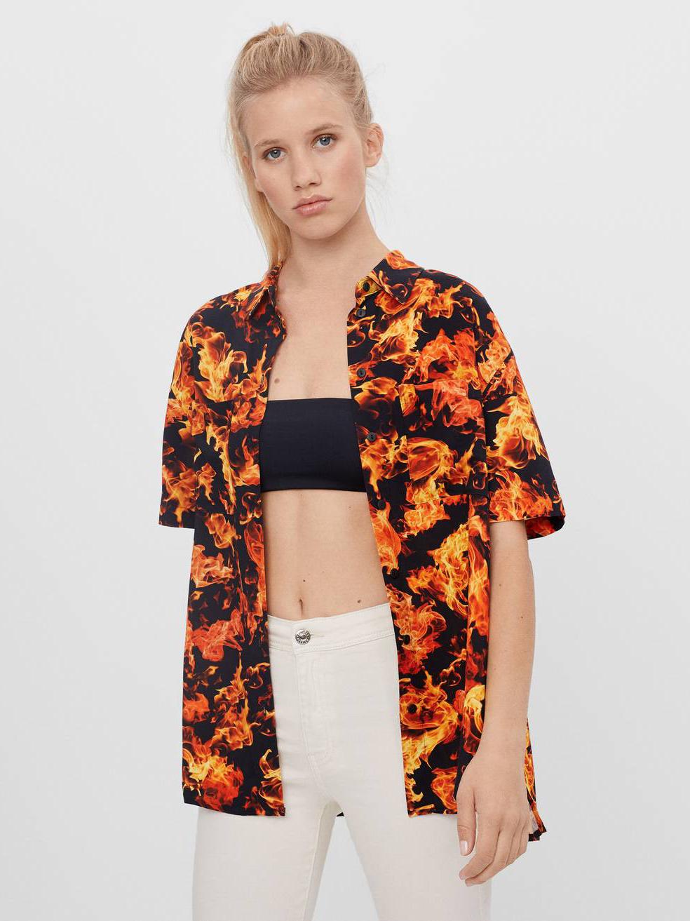 

Рубашка Bershka 5792/619/100 S Черная с оранжевым