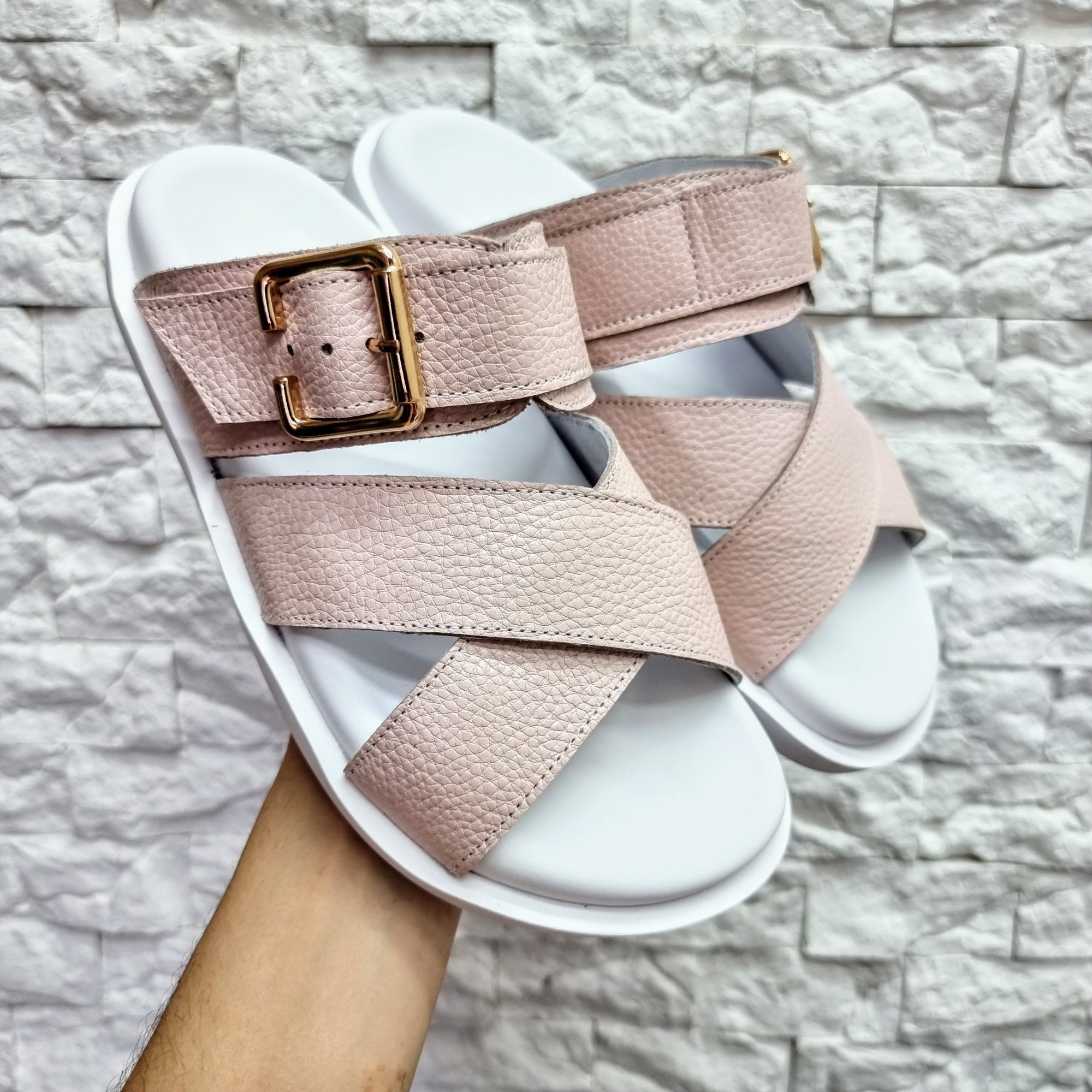 

Кожаные шлепанцы PADUCHINI BELT 40 26 см. Пудровые