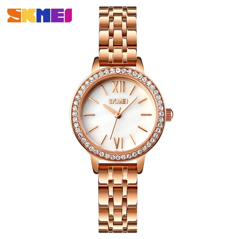 

Женские часы Skmei 1711 rose gold white steel розовое золото