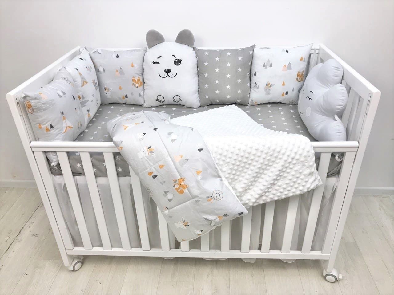 

Детский постельный набор постель с бортиками в кроватку Лисички 120*60 см