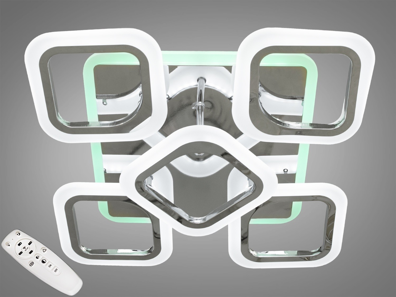 

Потолочная LED люстра AlexMosh с диммером и подсветкой 7ми RGB цветов 60W цвет хром (200)