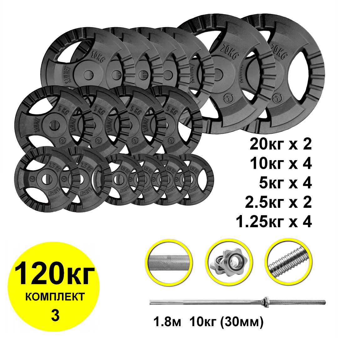 

Штанга с блинами 120кг Kaw-met гриф 1,8м прямой (комплект 3)