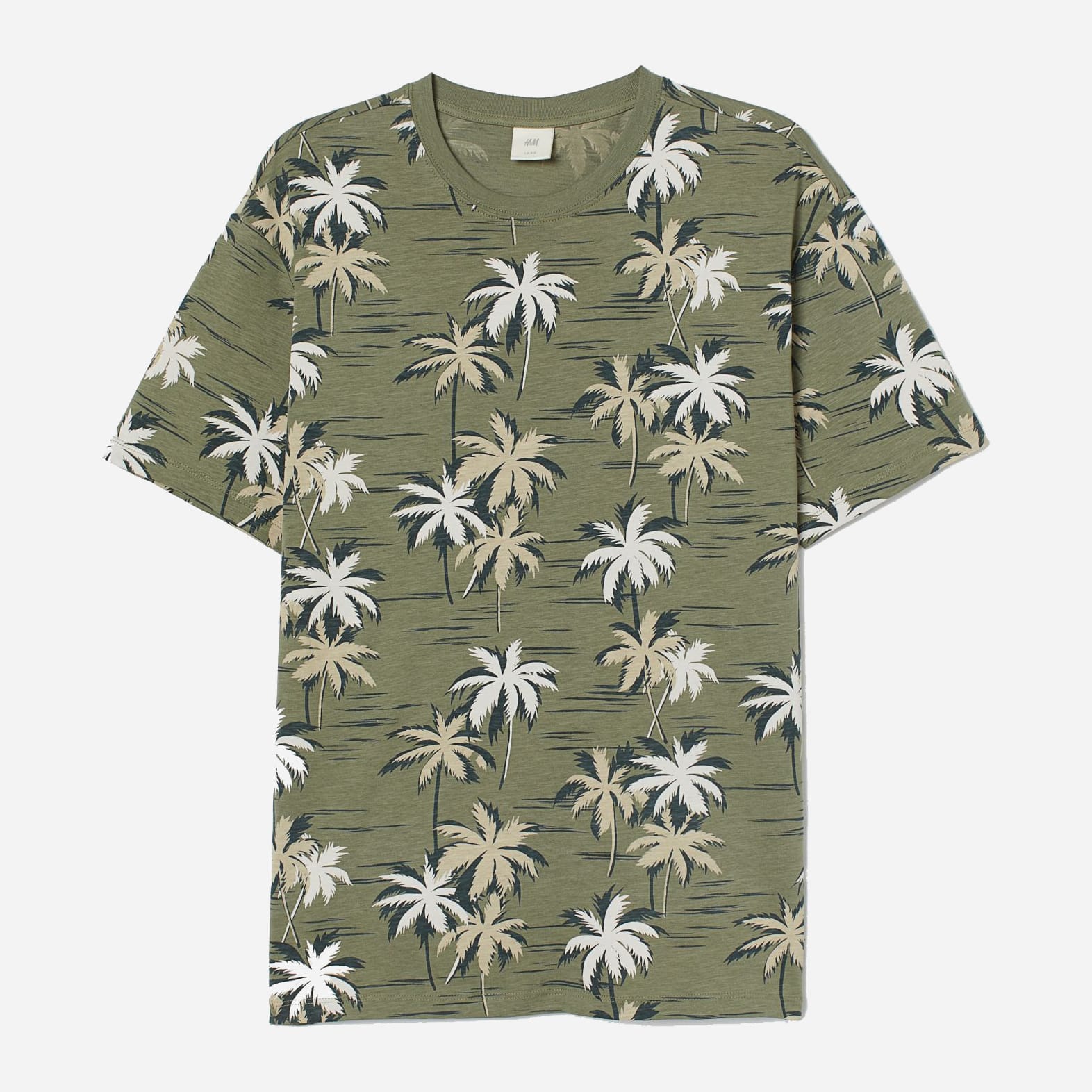 

Футболка H&M 1307-8639521 M Хаки с пальмами