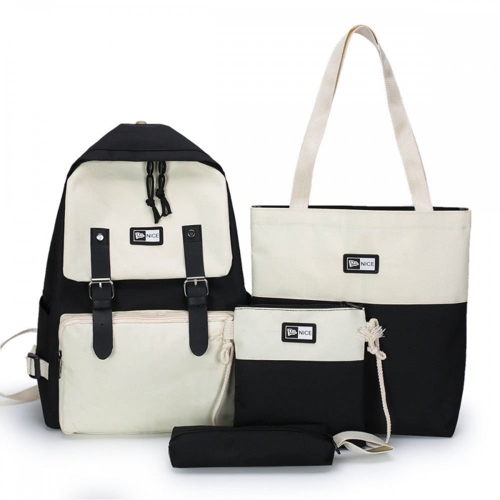 

Комплект 4 в 1 рюкзак подростковый для девочки, сумка, клатч и пенал Sugebag черно-белый 1451137321
