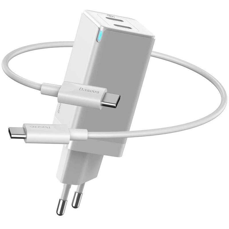 

СЗУ Baseus GaN2 (2 Type-C/ 45W) + кабель Type-C to Type-C 65W Белый