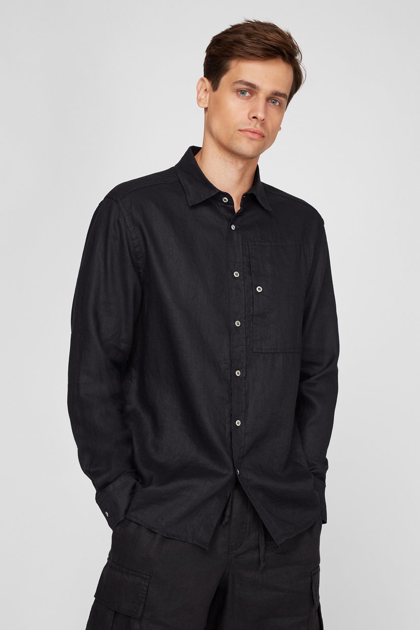 

Мужская черная льняная рубашка PRPY  PMWVSHUA 0002, Мужская черная льняная рубашка PRPY L PMWVSHUA 0002