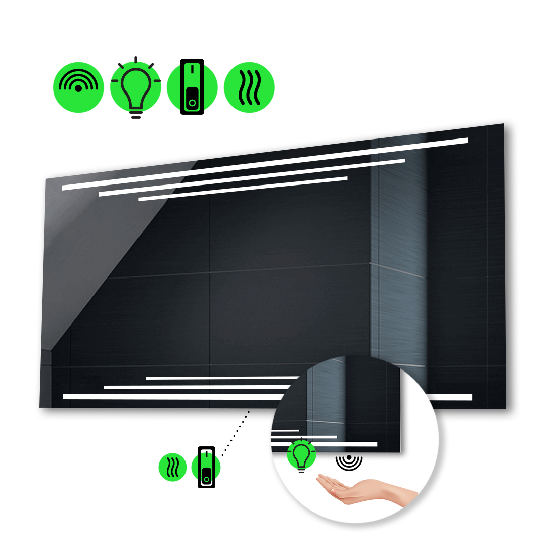 

LED-зеркало 90x70см, с ИК включателем и подогревом с механическим управлением, модель Francisca