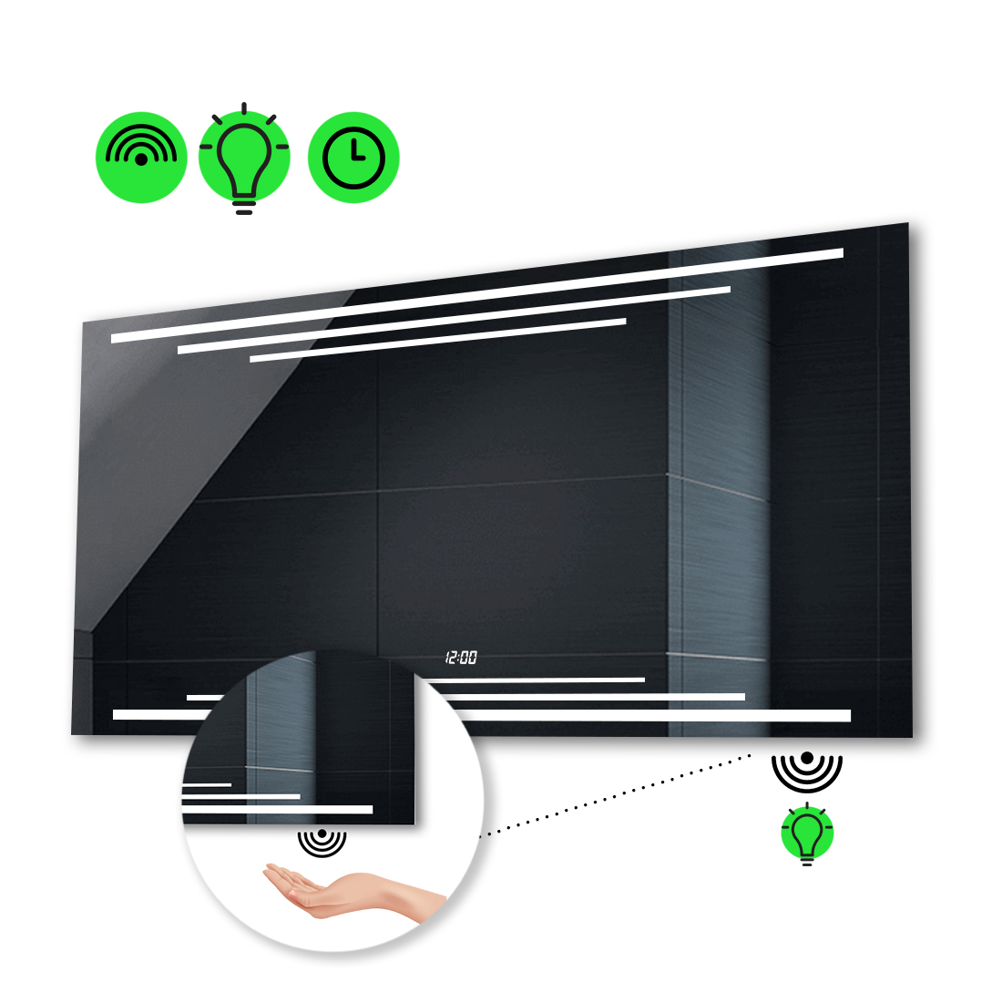 

LED-зеркало 80x60см, с ИК включателем и часами, модель Francisca