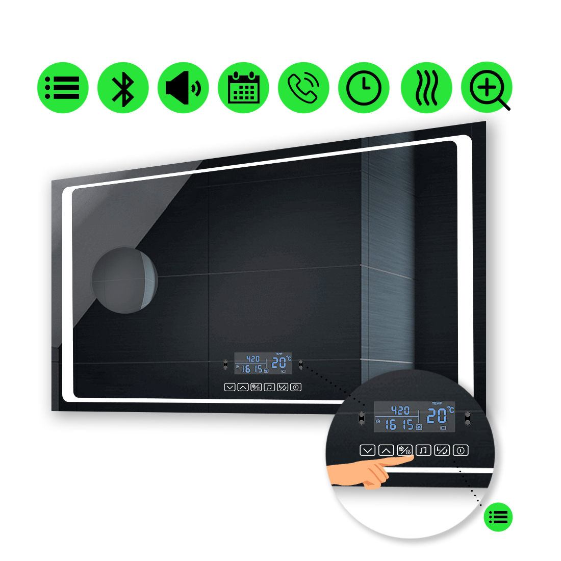 

LED-зеркало 80x60см, с Smart-блоком, линзой без подсветки и подогревом, модель Emma