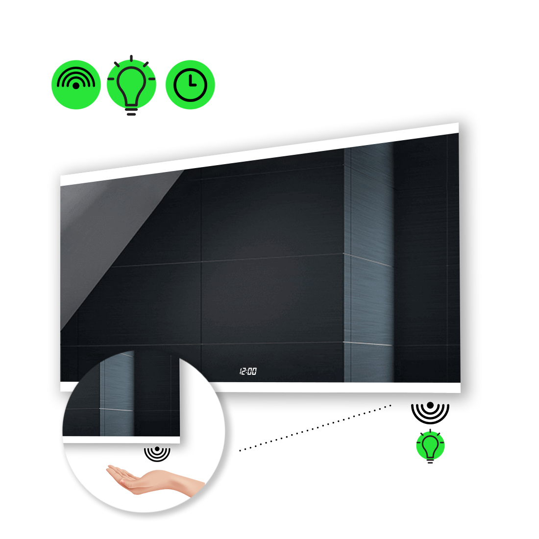 

LED-зеркало 80x60см, с ИК включателем и часами, модель Ines