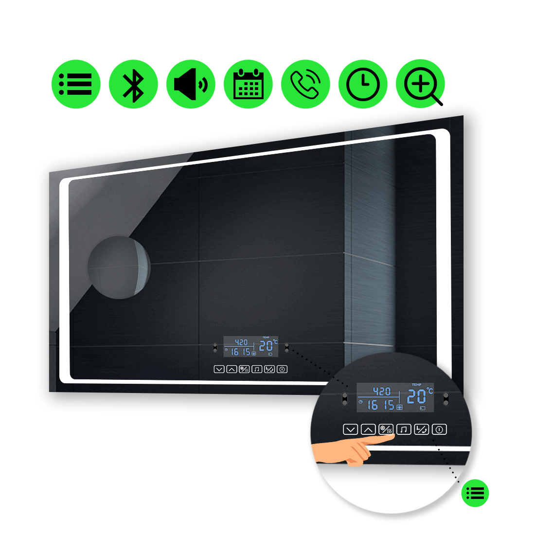 

LED-зеркало 80x60см, с Smart-блоком и линзой без подсветки, модель Emma