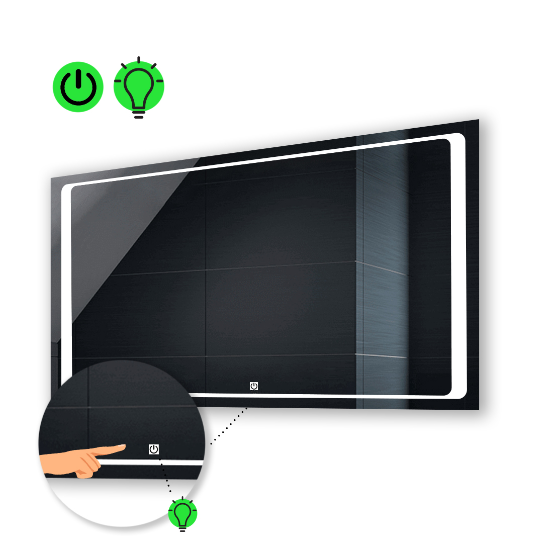 

LED-зеркало 100x90см, с сенсорной кнопкой управления, модель Emma