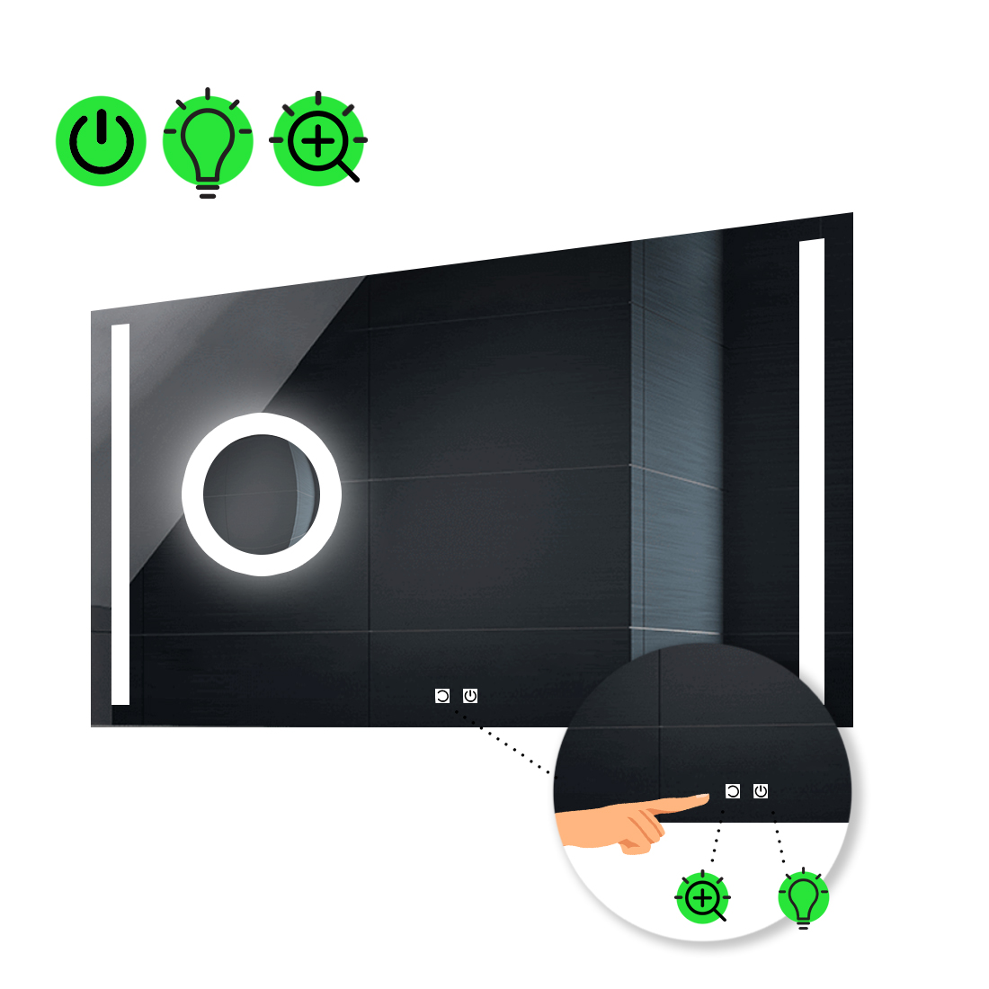 

LED-зеркало 80x60см, с двумя сенсорами и линзой с подсветкой, модель Adelita