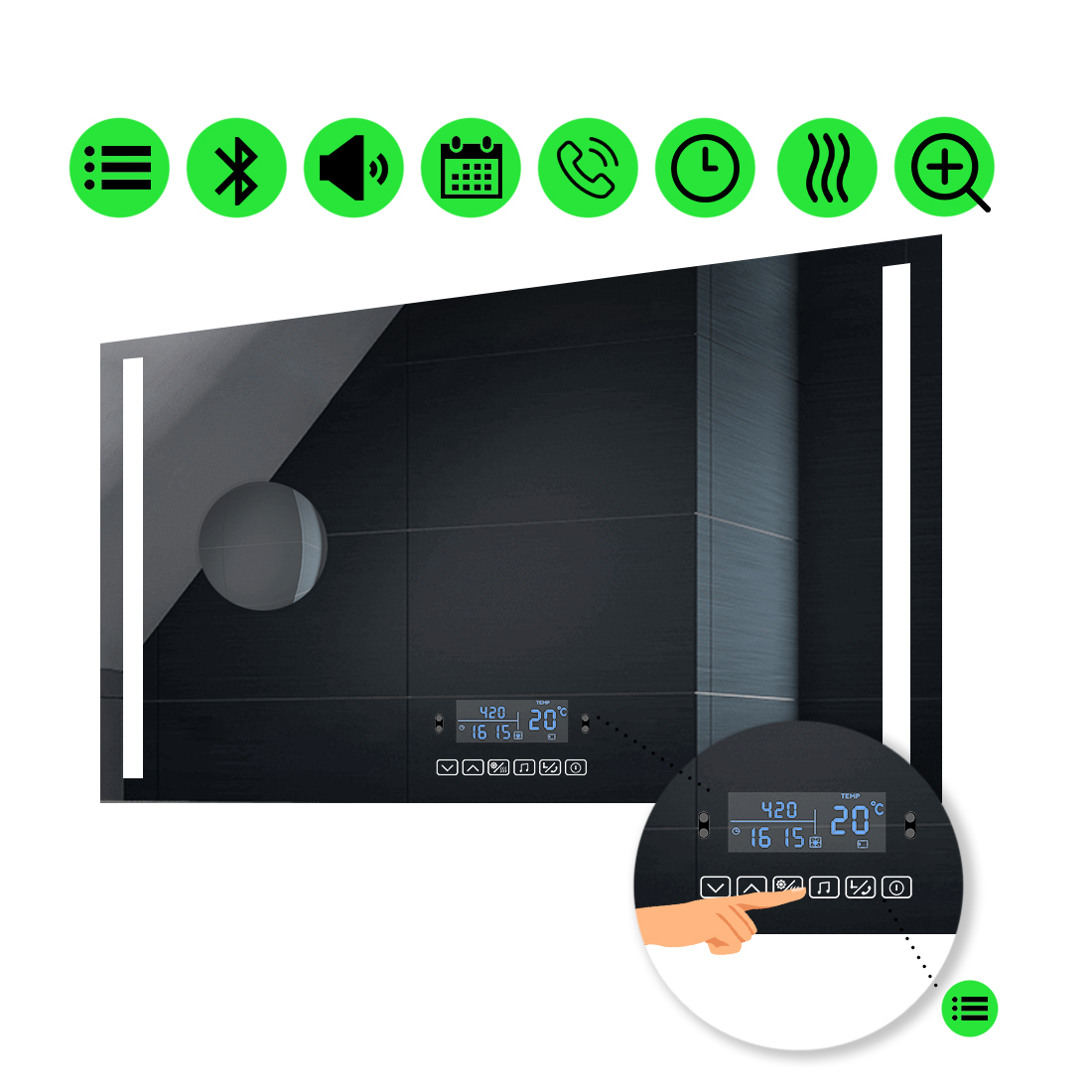 

LED-зеркало 90x70см, с Smart-блоком, линзой без подсветки и подогревом, модель Adelita