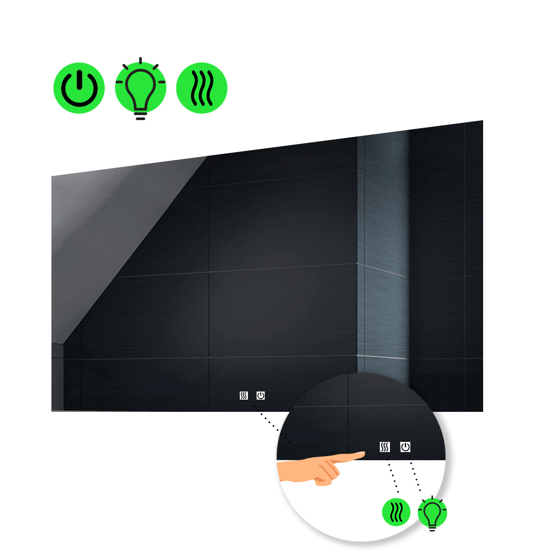 

LED-зеркало 100x80см, с двумя сенсорами и подогревом, модель Lucia