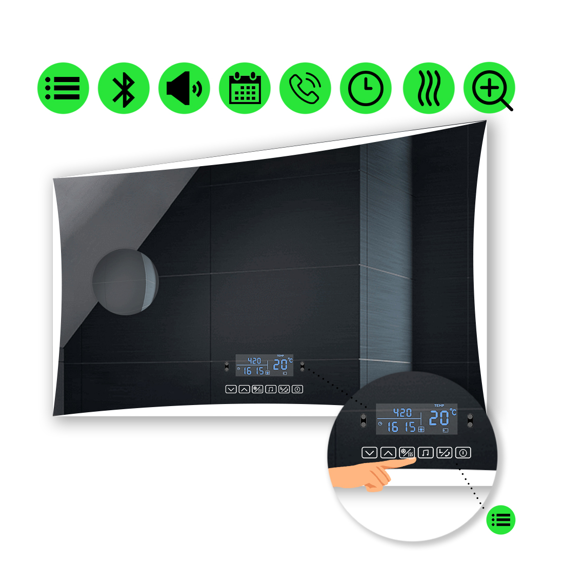 

LED-зеркало 100x80см, с Smart-блоком, линзой без подсветки и подогревом, модель Amado