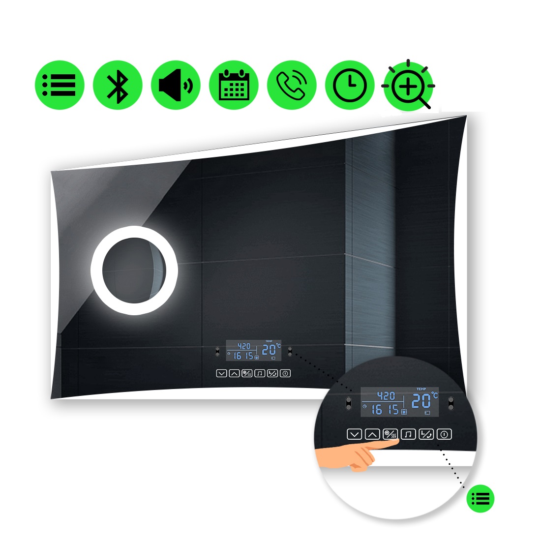 

LED-зеркало 120x100см, с Smart-блоком и линзой с подсветкой, модель Amado