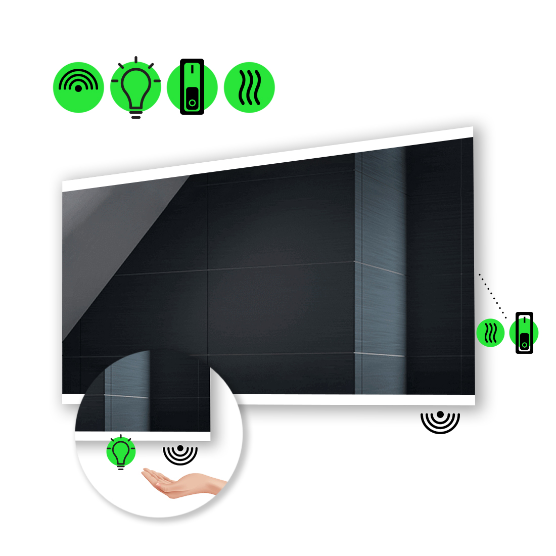 

LED-зеркало 100x60см, с ИК включателем и подогревом с механическим управлением, модель Ines