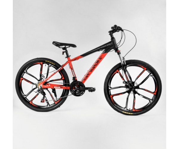 

Спортивный велосипед CORSO SPIDER 52273 26", рама алюминиевая, оборудование Shimano 21 скорость, литые диски, Черно-красный