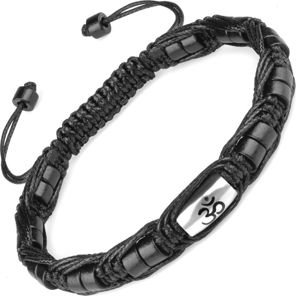 

Черный браслет Шамбала из керамических бусин со знаком "Ом" Everiot select LNS-2105 (19 см)