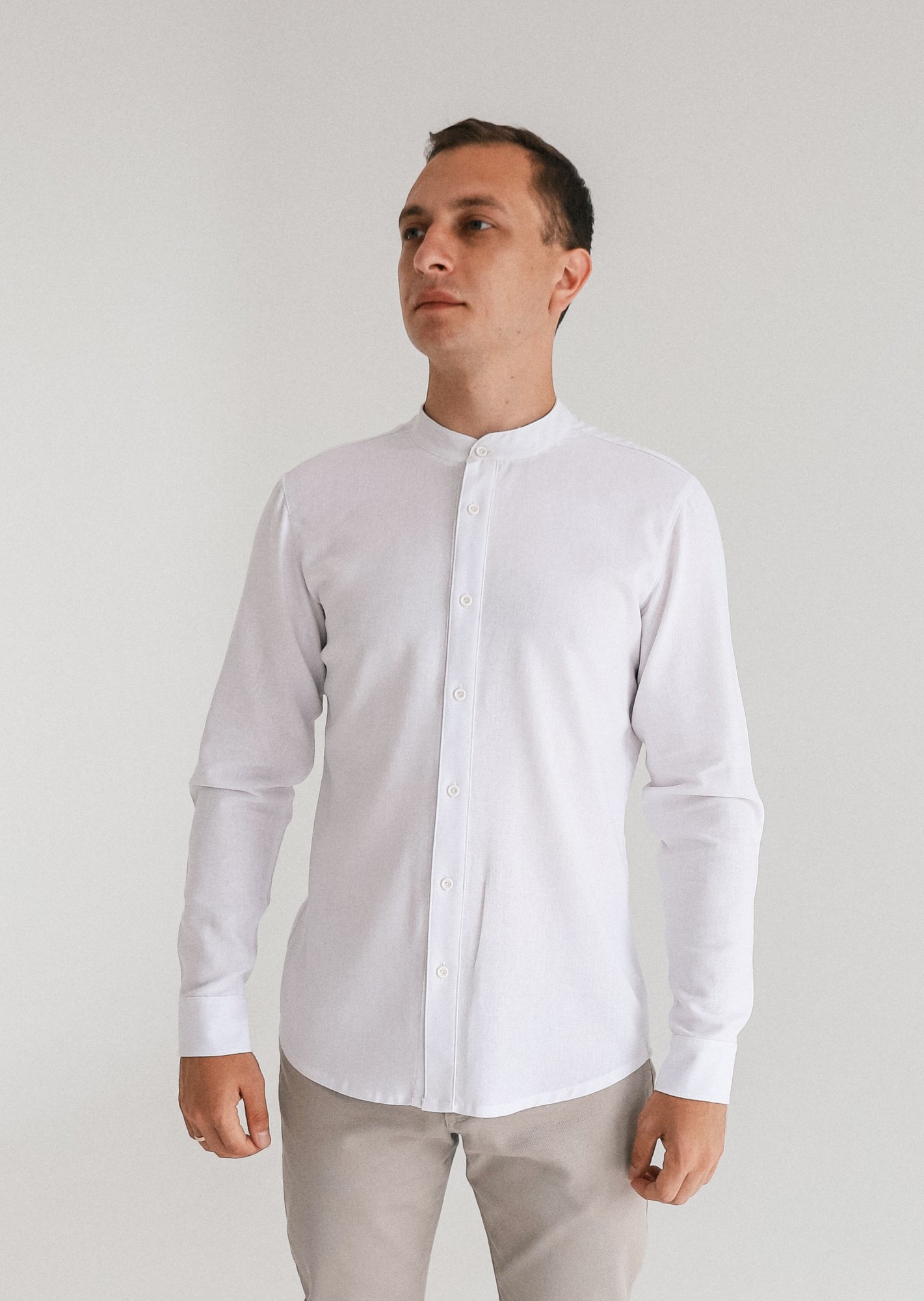 

Рубашка с полным разрезом лён URSUS белая slim fit, Рубашка с полным разрезом лён URSUS белая slim fit S