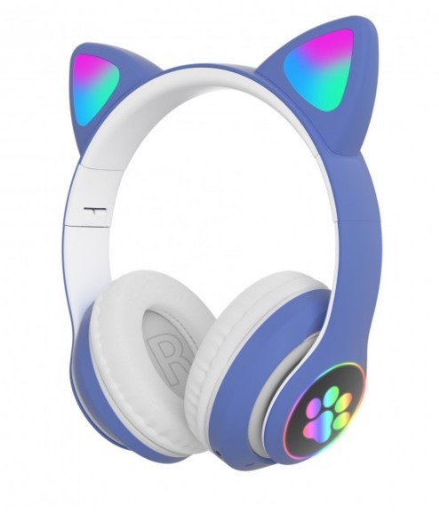 

Наушники Cat Ear VZV-23M беспроводные детские блютуз LED Bluetooth со светящимися кошачьими ушками синие