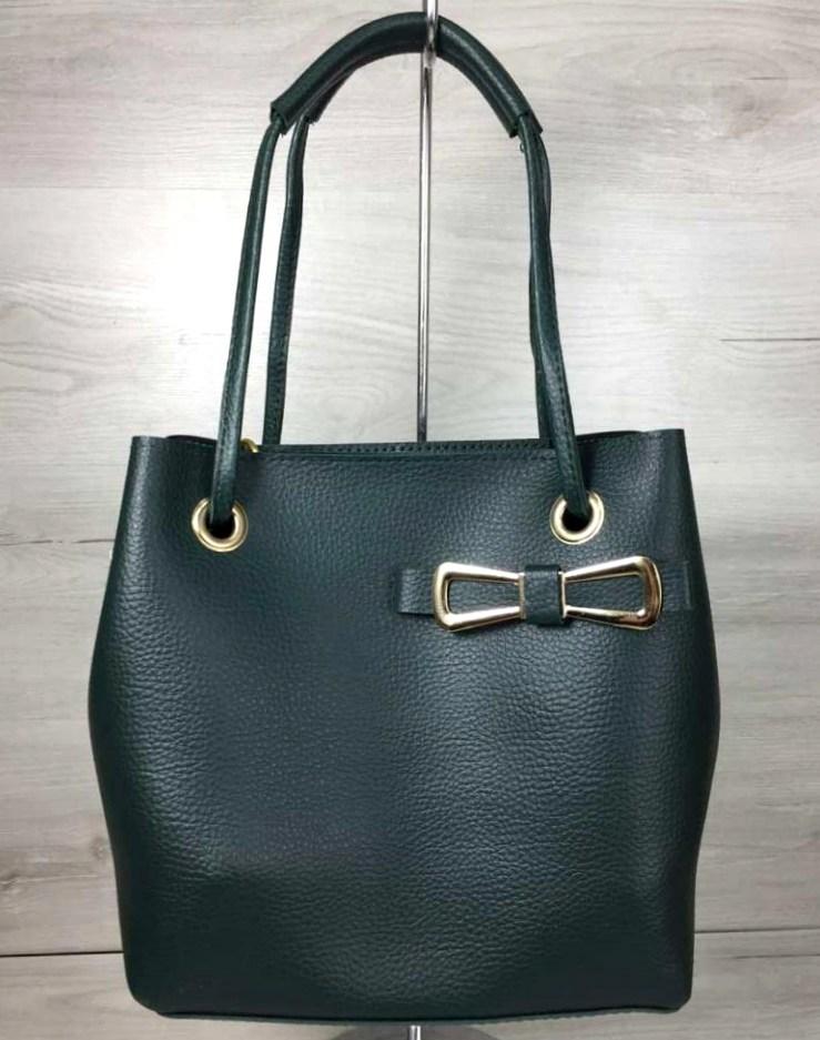 

Женская сумка с длинными ручками с косметичкой 2в1 Aliri-550-08 темно зеленая