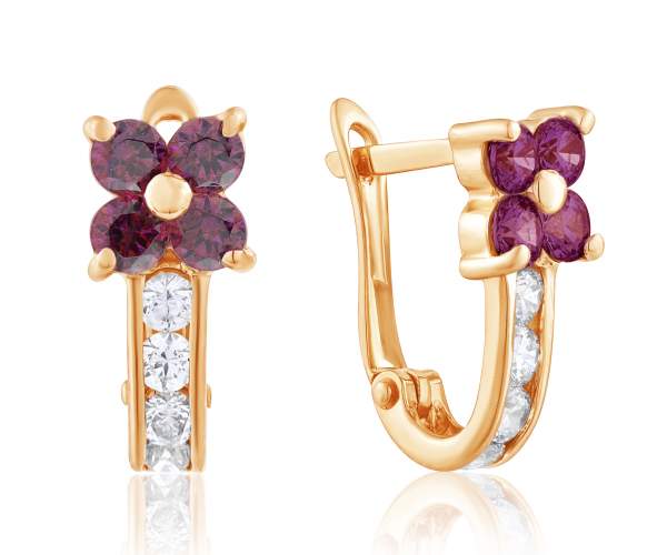 

Серьги золотые с английским замком камнем SWAROVSKI "Лилия", С4192SWREDDARK