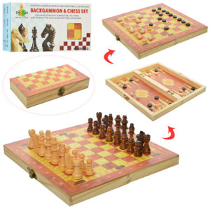 

Игровой набор 3 в 1 Шашки, Нарды, Шахматы Bambi 1680EC Деревянный