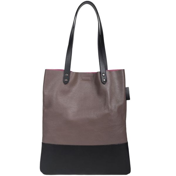 

Сумка шоппер из натуральной итальянской кожи Mattioli 095-20C таупе с черным