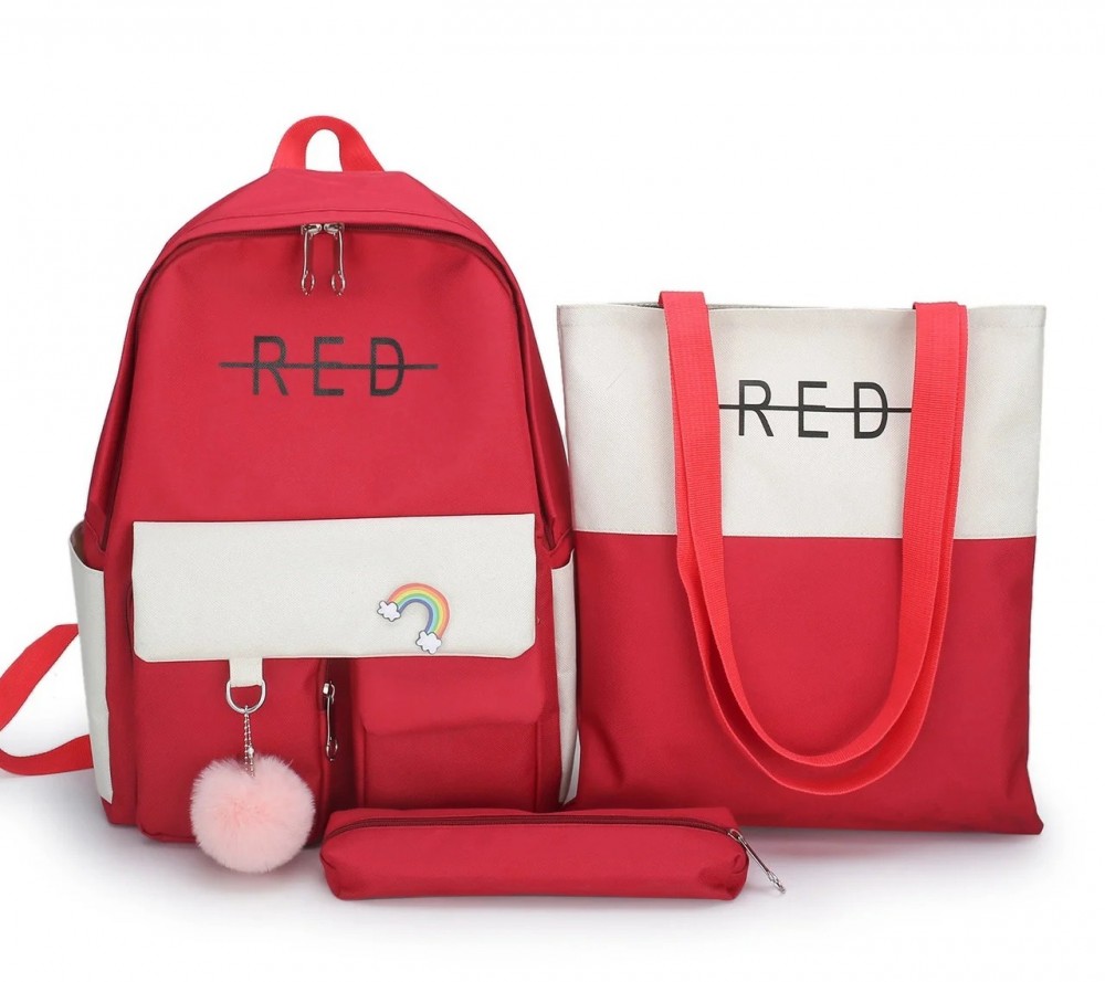 

Комплект 3 в 1 рюкзак подростковый для девочки, сумка, пенал Sugebag красно-белый 1452451629
