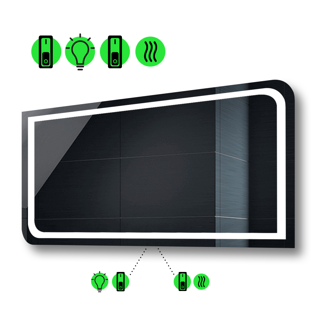 

LED-зеркало 90x70см, с подогревом и двумя механическими включателями, модель Noemi