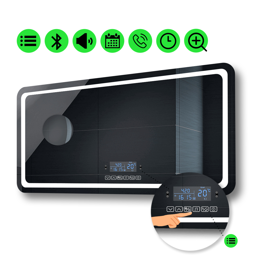 

LED-зеркало 110x70см, с Smart-блоком и линзой без подсветки, модель Anvi